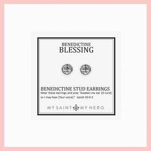NEW My Saint My Hero Silver Benedictine Stud Earrings